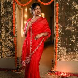 Red Color Organza Silk Saree With Sequence Work 