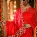 Red Color Organza Silk Saree With Sequence Work  thumb 1