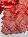 Red Color Organza Silk Saree With Sequence Work  thumb 3