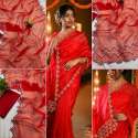 Red Color Organza Silk Saree With Sequence Work  thumb 6