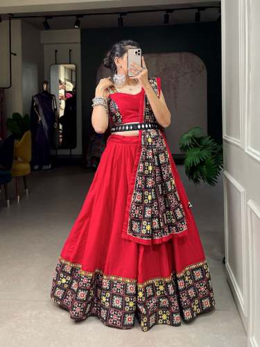 Red Color Pure Cotton Patola Print Lehenga Choli