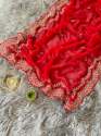Red Heavy Taby Organza Saree Sequence Embroidery With Cut Work  thumb 5