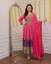 Regal Radiance: Chinon Embroidered Suit Set with Mirror Work