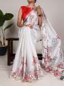 SATIN SILK FLORAL PRINT SAREE WITH PEARL WORK 