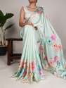 SATIN SILK FLORAL PRINT SAREE WITH PEARL WORK  thumb 1