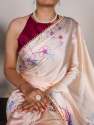SATIN SILK FLORAL PRINT SAREE WITH PEARL WORK  thumb 3