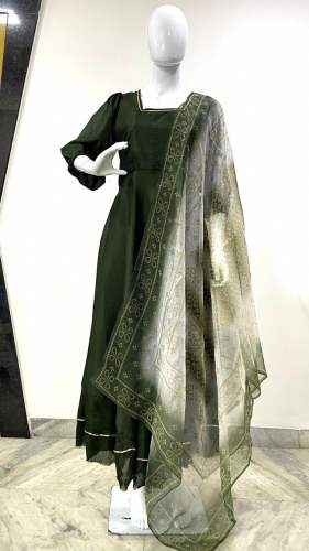 Silk Long Gown With Organza Dupatta- REA580