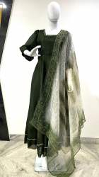 Silk Long Gown With Organza Dupatta- REA580