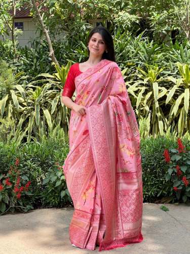 Soft Banarasi Silk Saree With All Over Beautiful Floral Print
