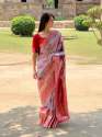 Soft Banarasi Silk Saree With All Over Beautiful Floral Print thumb 6