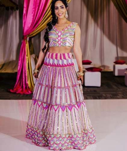 Soft Mono Net Sequins Embroidered lehengha choli