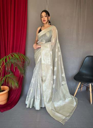 Wedding Wear Soft Muslin Saree With Golden Zari Weaving Border 