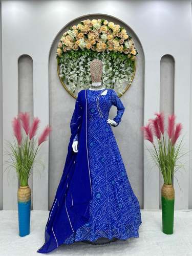 Stylish Faux Georgette Printed Long Gown With Dupatta