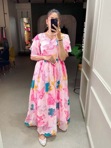 Stylish Georgette Gown With Floral Print 