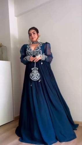 Stylish Heavy Georgette Embroidery Gown With Dupatta