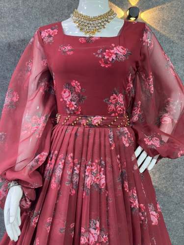 Stylish Maroon color Georgette Gown 