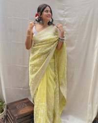 Stylish New Organza Silk Saree With Embroidery Work 