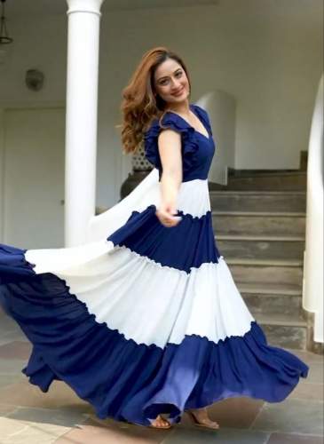 Stylish New Vichitra Silk Gown With Ruffle Work