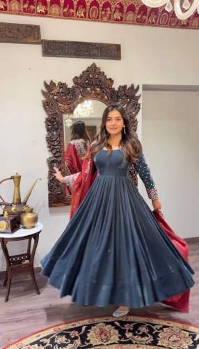 Tranding Heavy Viscose Velvet Embroidery Work Gown With Dupatta 