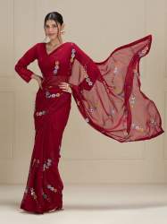 Trandy Heavy Georgette Saree With Sequence Flower Gotta Work 