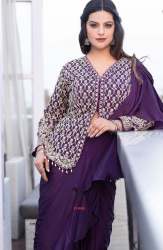  Trending  Apple Organza Embroidery cording work ready to wear saree with full koti