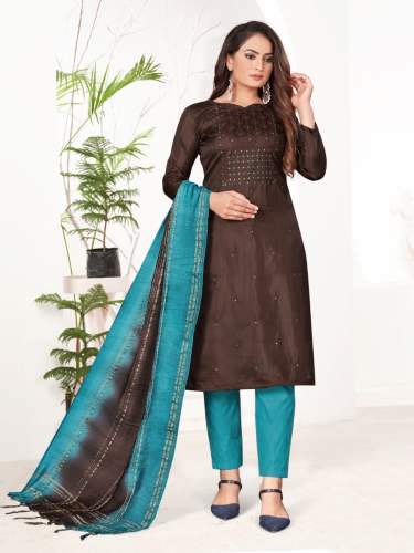 Trendy 3pcs Zora Silk Kurti Bottom n Dupatta set