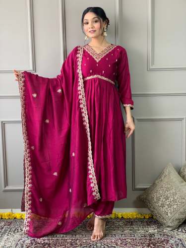 Vichitra Silk Pant Style Suit In Pink