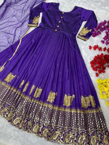Violet Color Soft Tapeta Embroidered Gown 