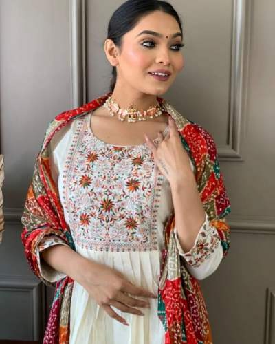 VISCOSE CHANDERI WITH EXTRA ORDINARY MULTICOLOR EMBROIDERY WORK