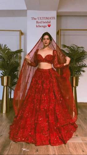Wedding Wear Butterflynet Sequence Embroidered Lehenga Choli