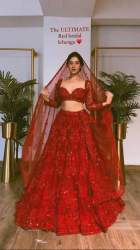 Wedding Wear Butterflynet Sequence Embroidered Lehenga Choli