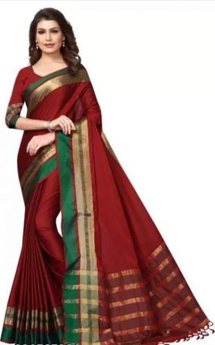 Wedding Wear Cotton Silk Saree With Zari Pallu