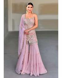 Wedding Wear Faux Georgette Embroidery Sharara Suit 