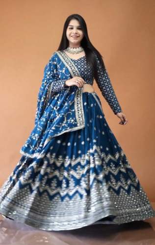 Wedding Wear Faux Georgette Silk Lehenga Choli And Sequence & Zari Work 