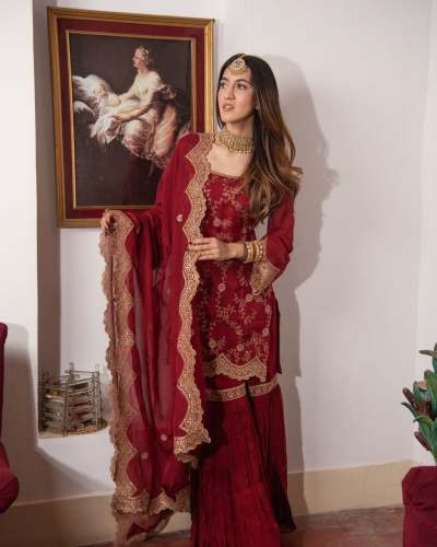 Wedding Wear Fox Georgette Sharara Suit With Sequence & Embroidery Work 