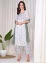 White Color Chanderi viscose Kurti Pant Set  thumb 3