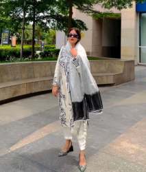 White Color Embroidery Work Georgette Kurti Pant Set 