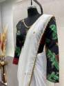 White Color Faux Georgette Embroidery And Lace Work Saree thumb 5