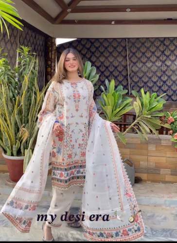 White color Faux Georgette Kurti Set With Embridery Work