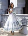 White Color Georgette Anarkali Gown Pant & Dupatta