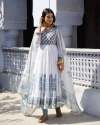 White Color Georgette Anarkali Gown Pant & Dupatta thumb 1
