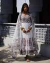 White Color Georgette Anarkali Gown Pant & Dupatta thumb 3
