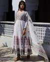 White Color Georgette Anarkali Gown Pant & Dupatta thumb 4