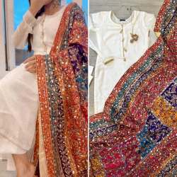 White Color Georgette Kurti Pant With Beautiful Dupatta