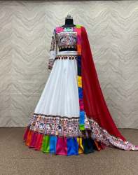White Color Heavy Butter Silk Printed Lehenga Choli