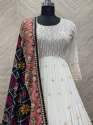 White Color Heavy Georgette Embroidery Work Gown With Dupatta thumb 3