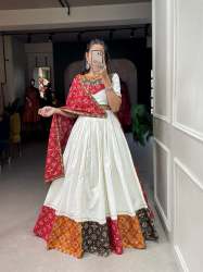 White Color Pure Cotton Navratri Lehenga Choli