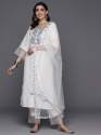 White Color Viscose Chanderi Embroidery Work Kurti Pant With Dupatta
