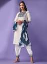 White Color Viscose Rayon Kurti Pant And Dupatta