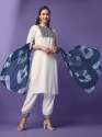 White Color Viscose Rayon Kurti Pant And Dupatta thumb 1